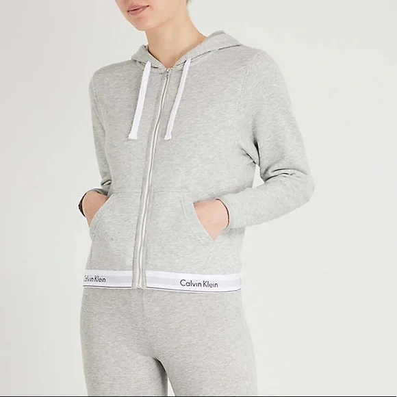 CALVIN KLEIN Modern Cotton zip-up cotton-jersey hoody top - Picture 10 of 10